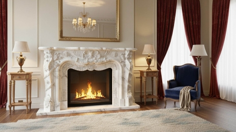 Мраморный портал для отделки камина Teuta из натурального камня Bianco Extra 671111902_4 Каменный портал белого цвета для облицовки камина Teuta M2 из мрамора Bianco Extra 671111902_4