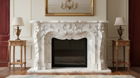 Мраморный портал для отделки камина Teuta из натурального камня Bianco Extra 671111902_5 Каменный портал белого цвета для облицовки камина Teuta M2 из мрамора Bianco Extra 671111902_5