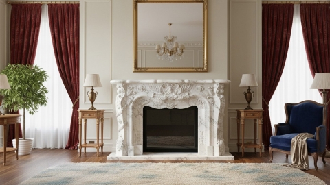 Мраморный портал для отделки камина Teuta из натурального камня Bianco Extra 671111902_6 Каменный портал белого цвета для облицовки камина Teuta M2 из мрамора Bianco Extra 671111902_6