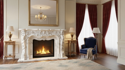 Мраморный портал для отделки камина Teuta из натурального камня Bianco Extra 671111902_8 Каменный портал белого цвета для облицовки камина Teuta M2 из мрамора Bianco Extra 671111902_8