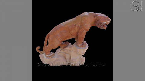 Мраморная скульптура Tigre из камня Rosso Sole_1