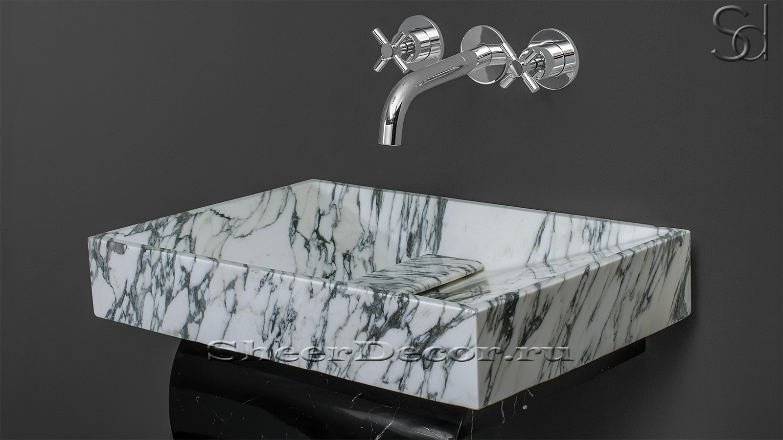 Белая раковина Trier из натурального мрамора Arabescato ИТАЛИЯ 024002111 для ванной комнаты_5