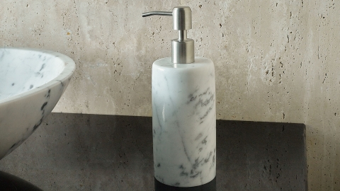 Мраморная дозатор круглой формы Tubo из белого камня Bianco Carrara_1