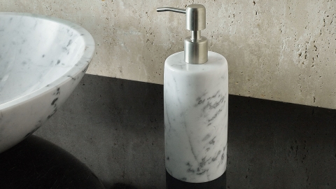 Мраморная дозатор круглой формы Tubo из белого камня Bianco Carrara_2