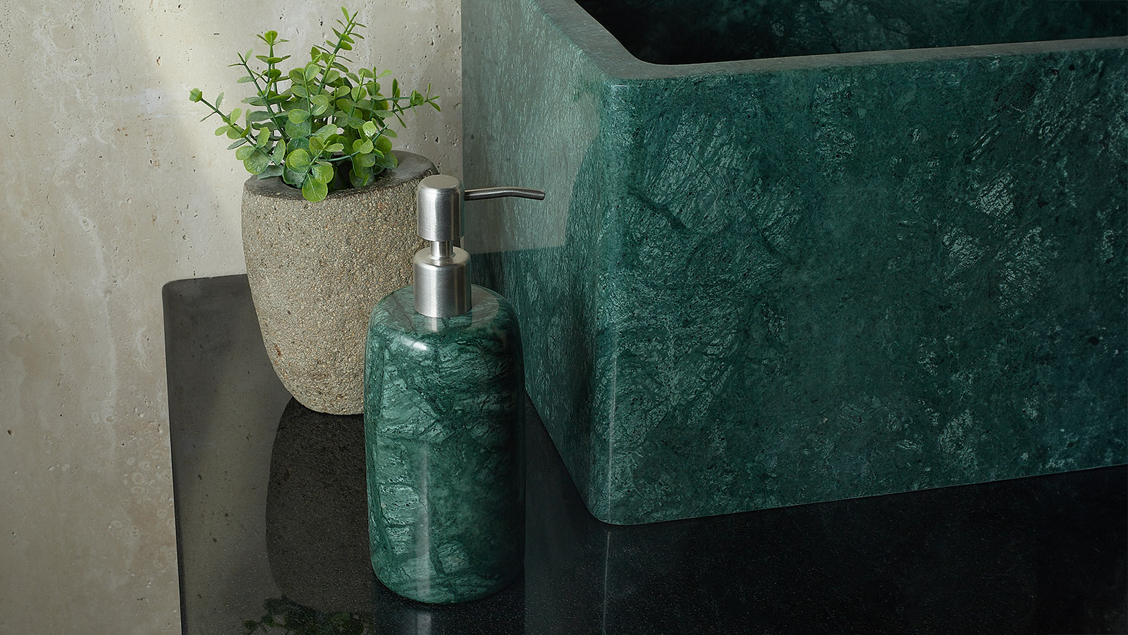 Дозатор Tubo из мрамора Dark Green_2 Дозатор на столешницу для раковины в ванной Tubo из натурального камня мрамора Dark Green_2