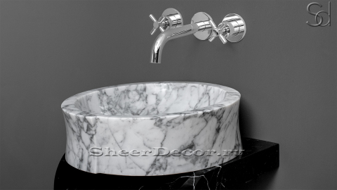 Белая раковина Vela из натурального мрамора Bianco Carrara ИТАЛИЯ 036005111 для ванной комнаты_3