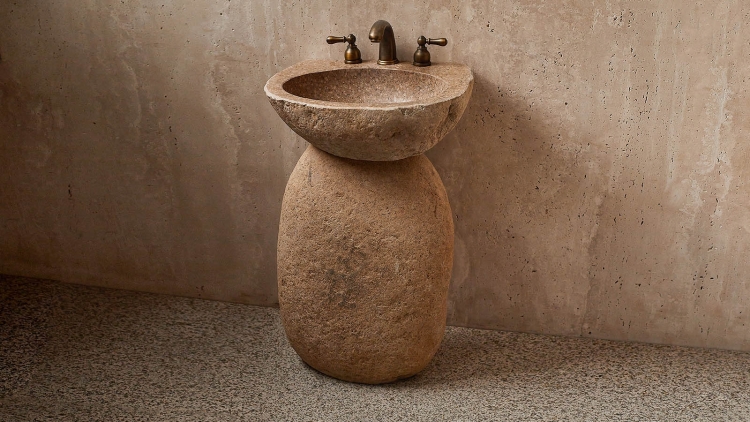 Раковина на ножке пьедестале Piedra M325 из речного камня Beige ...