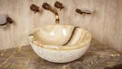 Бежевая раковина Bowl из камня оникса Beige Honey ИНДОНЕЗИЯ 637093811 для ванной комнаты_1