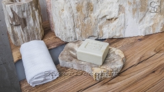 Каменная мыльница прямоугольной формы Vibek из бежевого дерева Petrified Beigewood_1