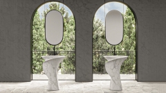 Белая раковина с пьедесталом Rose из натурального мрамора Bianco Carrara ИТАЛИЯ 000005071 для  комнаты_1