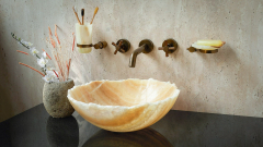 Каменная мойка Flores M2 из желтого оникса Honey Onyx ИНДИЯ 966016112 для ванной комнаты_1
