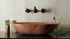 Каменная мойка Cioto из красного травертина Red travertine ИРАН 936584011 для ванной комнаты_1