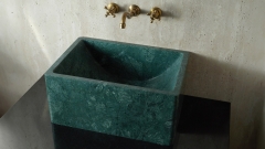 Мраморная раковина прямоугольной формы Flow из зеленого камня Dark Green_4