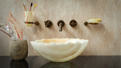 Белая раковина Flores M2 из камня оникса White Honey ИНДИЯ 966428112 для ванной комнаты_1