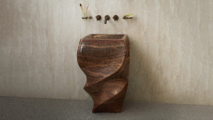 Каменная мойка Spirale из коричневого оникса Brown Honey ИНДИЯ 000081171 для ванной комнаты_3