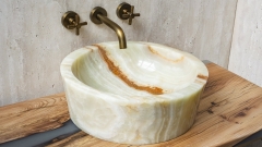 Каменная раковина круглой формы Alana Sink из зеленого камня Green Onyx_1