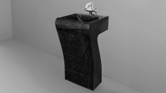 Мраморная раковина с пьедесталом нестандартной формы Sette из черного камня Nero Marquina_1