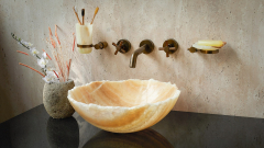 Каменная мойка Flores M2 из желтого оникса Honey Onyx ИНДИЯ 966016112 для ванной комнаты_1