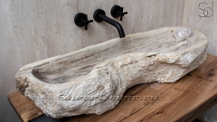 Каменная раковина природной формы Hector AN98 из бежевого дерева Petrified Beigewood_1