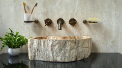 Каменная раковина природной формы Hector P62 из бежевого дерева Petrified Beigewood_1