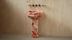 Каменная курна круглой формы Nica Pedestal из красного мрамора Burgundy Honey ИНДИЯ 1010411214_1