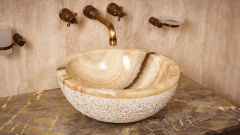 Бежевая раковина Bowl из камня оникса Beige Honey ИНДОНЕЗИЯ 637093811 для ванной комнаты_8