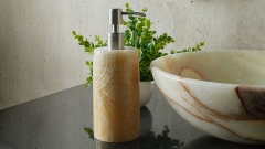 Каменная дозатор круглой формы Tubo из желтого камня Honey Onyx_1