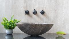 Серая раковина Sfera из камня травертина Silver travertine ТУРЦИЯ 001399111 для ванной комнаты_1