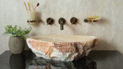 Каменная мойка Hector M162 из бежевого оникса Beige Honey ИНДИЯ 00709311162 для ванной комнаты_1