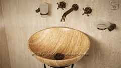 Коричневая раковина Sfera из камня травертина Travertino Noce ТУРЦИЯ 001066111 для ванной комнаты_1