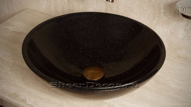 Гранитная раковина круглой формы Sfera из черного камня Black Galaxy