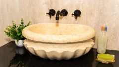 Мраморная курна нестандартной формы Damla Petalo из бежевого мрамора Galala Beige ИНДОНЕЗИЯ 162094124_1