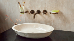 Мраморная раковина Anna из бежевого камня Crema Marfil ИСПАНИЯ 017035111 для ванной комнаты_1