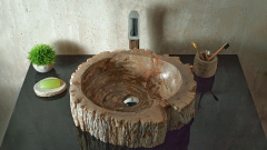 Деревянная мойка Hector M222 из бежевого окаменелого дерева Petrified Beigewood ИНДОНЕЗИЯ 00790211222 для ванной комнаты_3