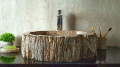 Деревянная мойка Hector M222 из бежевого окаменелого дерева Petrified Beigewood ИНДОНЕЗИЯ 00790211222 для ванной комнаты_1
