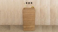 Бежевая раковина с пьедесталом Cubise M5 из камня травертина Classico Romano ТУРЦИЯ 932004075 для ванной комнаты_2
