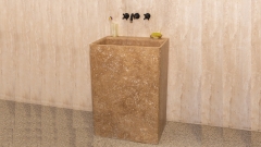 Бежевая раковина с пьедесталом Flow M10 из камня травертина Classico Romano ТУРЦИЯ 0230040710 для ванной комнаты_3