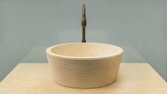 Мраморная раковина круглой формы Alana Sink из желтого камня Silvia Oro пиленая фактура_1