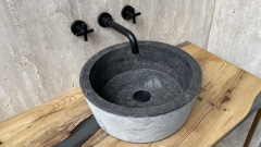 Мраморная раковина круглой формы Alana Sink из черного камня Brownish Black пиленая фактура_1