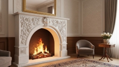 Мраморный портал для отделки камина Drina из натурального камня Bianco Extra 2911119011_5 Каменный портал белого цвета для облицовки камина Drina M11 из мрамора Bianco Extra 2911119011_5