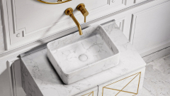 Белая раковина Flow из натурального мрамора Bianco Carrara ИТАЛИЯ 023005011 для ванной комнаты_1