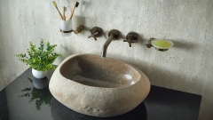 Раковина для ванной Piedra M391 из речного камня  Beige ИНДОНЕЗИЯ 00501111391_2