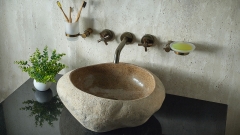 Мойка в ванную Piedra M393 из речного камня  Beige ИНДОНЕЗИЯ 00501111393_2
