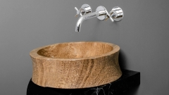 Мраморная раковина круглой формы Vela из коричневого камня Wooden Yellow античная_1