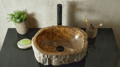 Деревянная мойка Hector M220 из бежевого окаменелого дерева Petrified Beigewood ИНДОНЕЗИЯ 00790211220 для ванной комнаты_3