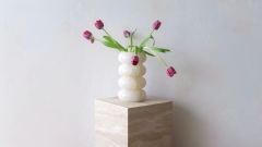 Каменная стакан круглой формы OrugaFlorero из белого камня White Onyx_2