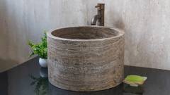 Каменная курна круглой формы Kale Bucket из серого травертина Silver travertine ТУРЦИЯ 0193990219_1