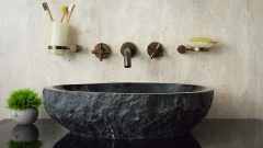 Мраморная раковина овальной формы Distrito из черного камня Nero Marquina колотая_1