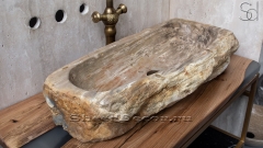 Каменная раковина природной формы Hector AN49 из бежевого дерева Petrified Beigewood_1