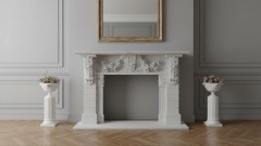 Мраморный портал для отделки камина Iboni из натурального камня Bianco Extra 356111401_1 Каменный портал белого цвета для облицовки камина Iboni из мрамора Bianco Extra 356111401_1
